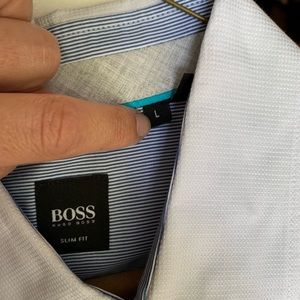 BOSS Short Sleeve Light Blue Slim Fit Dress Shirt